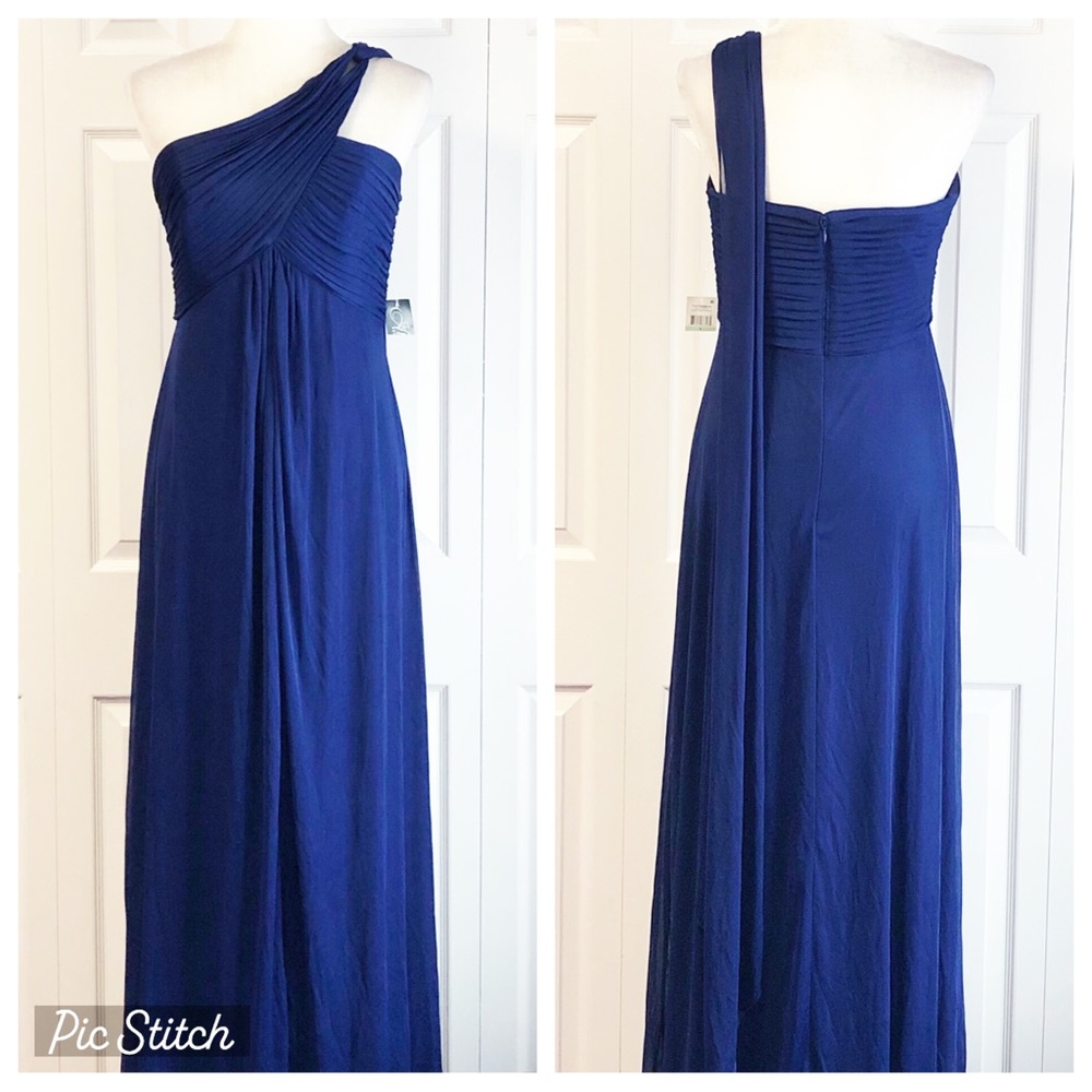 NWT Alex Evenings Formal Electric Blue One Shoulder Gown Dress 8